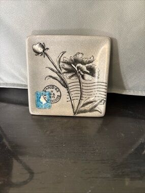 Floral Postmark Paris Ceramic Tile Square Accent Dish